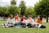 College students working together in the park