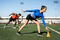 Man and woman athletes practicing and drilling 