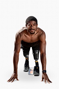 Paralympic sprinter with prosthetic blades started racing from a starting block 