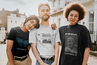 T-shirt mockup psd on three friends models