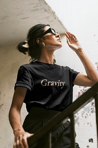 T-shirt mockup psd on Indian woman wearing sunglasses