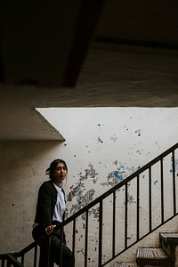 Indian woman fashion shoot by the corridor 