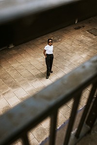 Woman in an empty building