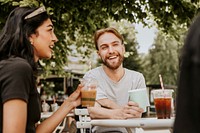 Friends having a coffee and talking 