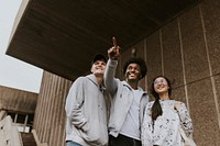 Three friends strolling in the city