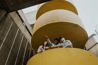 Diverse skaters at yellow stairs