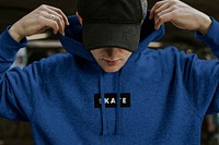 Men’s blue hoodie psd mockup fashion