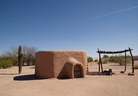 Replica of a c.1300 adobe compound of the Hohokam people mounted at the city-run Pueblo Grande Museum and Archaeological Park in Phoenix, Arizona.