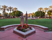 Replicas of the famous &quot;Sprite&quot; statues in a patio of the historic Arizona Biltmore resort in Phoenix, Arizona.