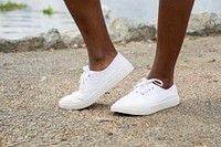 White casual canvas shoes, flat sole design, casual footwear fashion