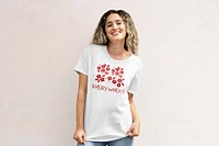 Women&rsquo;s tee mockup psd, red design, casual wear fashion