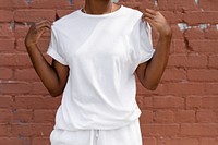 Woman in white tee casual wear fashion