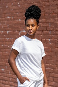 Woman in white outfit, streetwear fashion