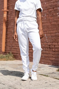 Woman in white outfit, streetwear fashion