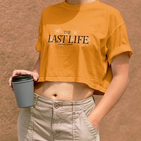 Crop top mockup psd, orange design, women’s casual wear fashion