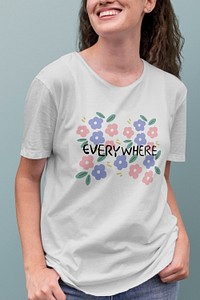 Tee mockup psd, gray design, women&rsquo;s casual wear fashion