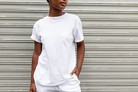 Woman in white tee casual outfit wear fashion