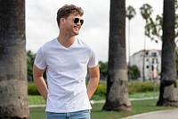 Man in white tee and jeans, summer outfit