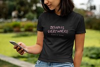 Women’s tee mockup psd, black design, casual wear fashion