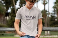 Tee mockup psd, gray color, men’s apparel fashion design