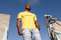 Casual tee mockup, editable psd worn by confident African American man