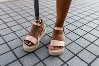 Amputee wearing heels, casual women's shoes