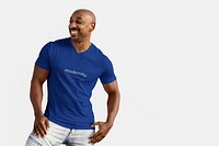 Casual tshirt mockup, editable psd apparel design on a confident man 