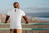 Men's shirt mockup, psd customizable backside, African American man