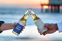 Beer bottle mockup, alcohol beverage packaging label psd