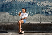 Happy disabled woman taking a selfie