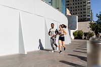 Man and woman running together