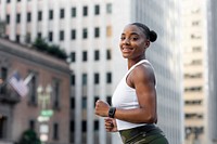 Sporty woman in athleisure clothing in the city