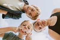 Happy kids background, enjoying summertime, low-angle shot