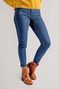 Women's blue jeans mockup, casual apparel fashion design psd