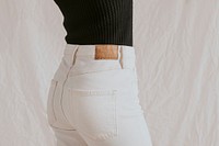 Women's jeans with leather label, apparel fashion design