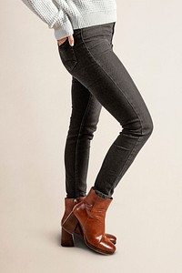 Women's black jeans mockup, side view, casual apparel fashion design psd