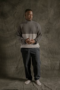 Men's turtleneck sweater mockup, autumn apparel, full body fashion design psd