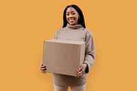 African American woman holding paper box psd