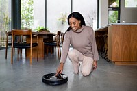 Smart robot vacuum cleaner in modern home