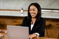 Businesswoman in online meeting, working from home