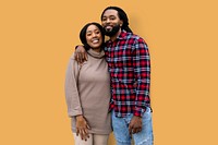 Happy African American couple, isolated on yellow background psd
