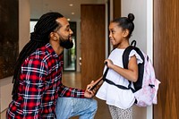 Back to school, girl leaving home