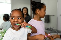 Boy brushing his teeth, dental & hygiene concept