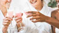 Women in bathrobe drinking, friendship photography