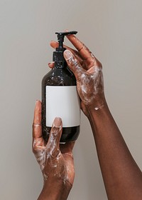 Black shower gel bottle, massage & beauty design