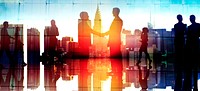 Business Handshake Corporate Partnership Agreement Cityscape Concept