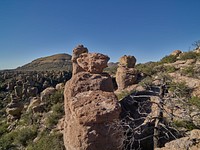 Formation in Chiricahua National Monument, a National Park Service unit in Cochise County, Arizona, that includes balanced rocks and hoodoos &mdash; thin spires of rock that protrude from the bottom of an arid badland.