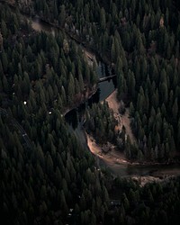 Aerial view of Merced River at Yosemite National Park in California, USA
