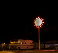 A mobile home in the night