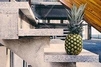 Tropical pineapple on concrete stairs